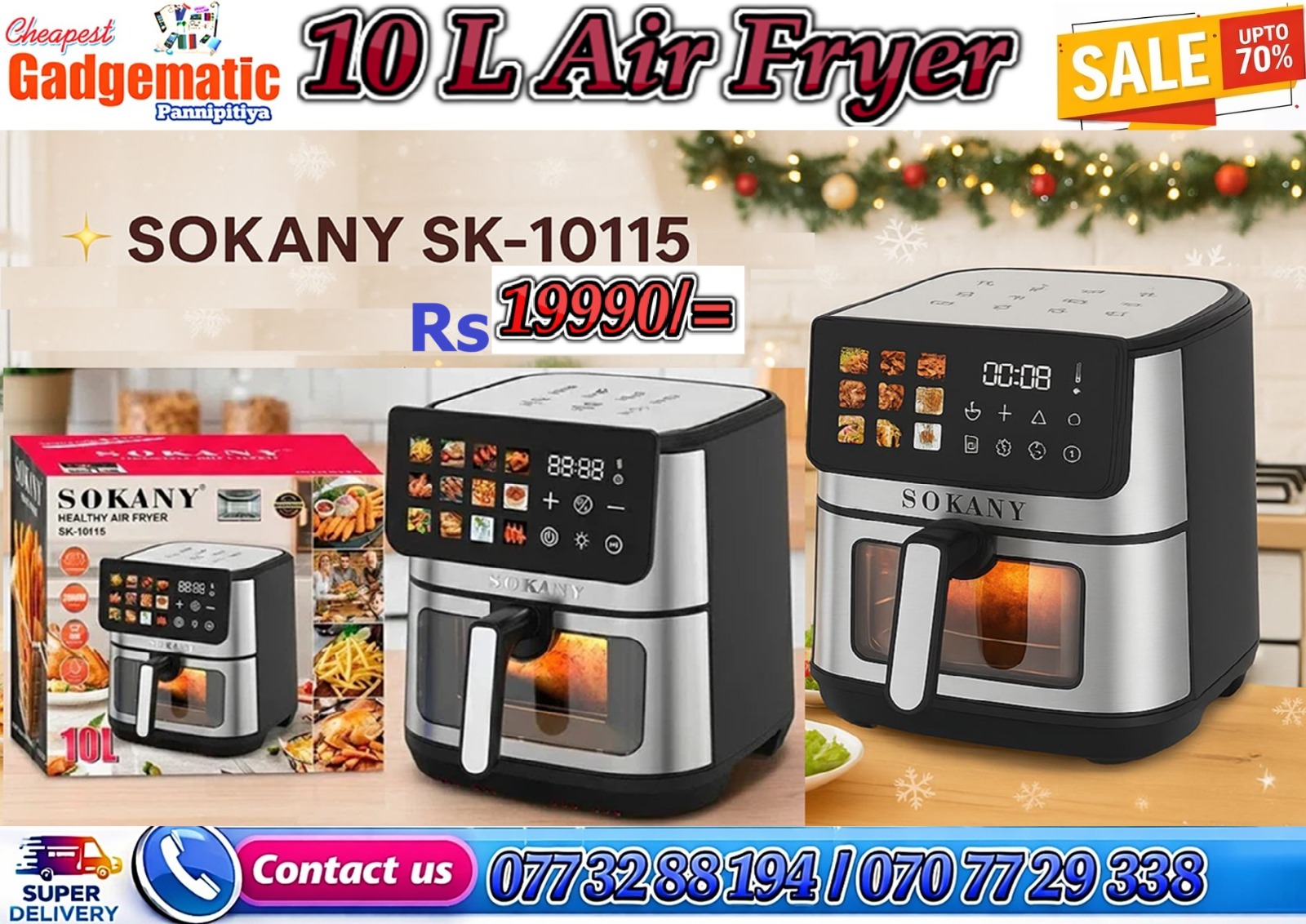 sokany sk 10115 10l digital air fryer – large capacity oil free cooker