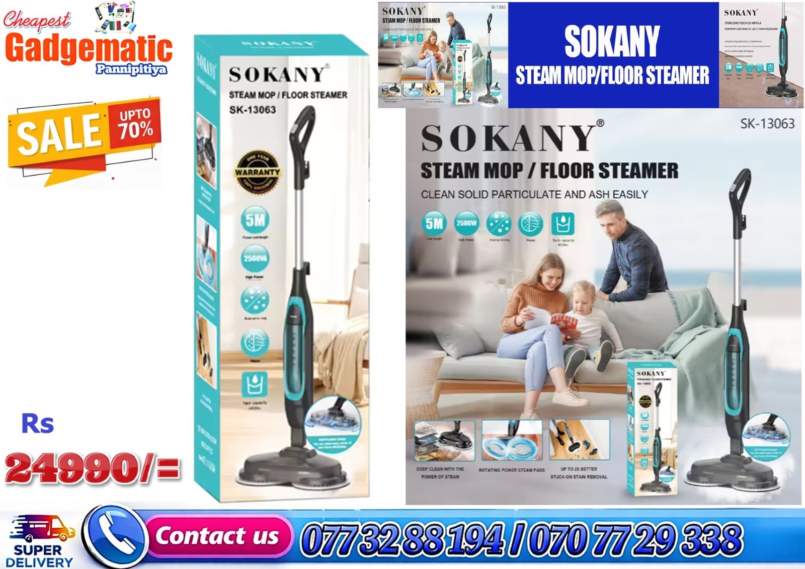 sokany sk 13063 steam mop floor cleaner – 2500w high power steamer